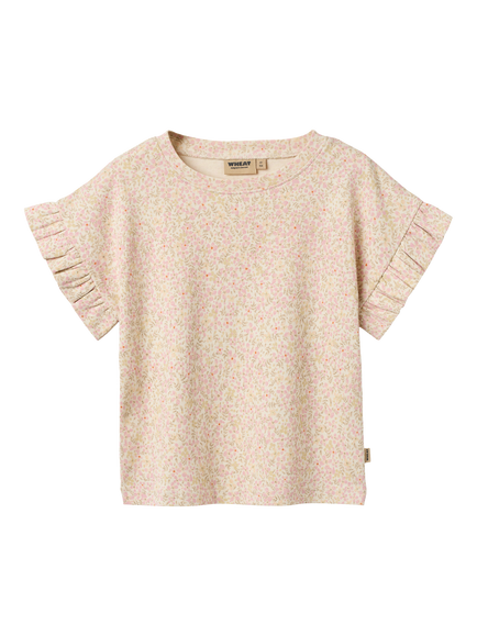 WHEAT Kids' Ally Floral Ruffle Sleeve T-Shirt, Coral/Multi, Coral/Multi