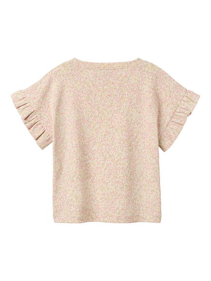 WHEAT Kids' Ally Floral Ruffle Sleeve T-Shirt, Coral/Multi - view 2, Coral/Multi