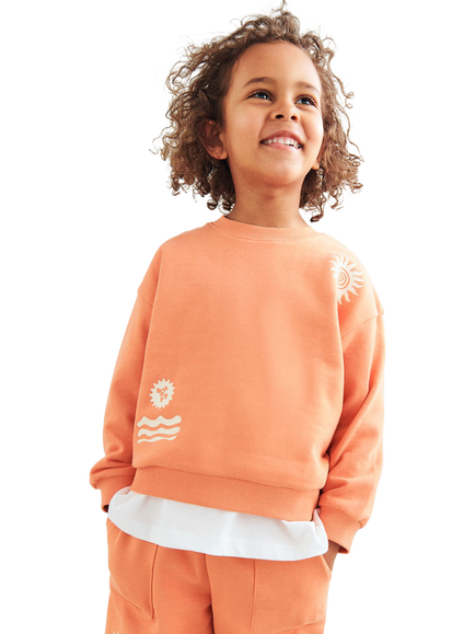 WHEAT Kids' Casey Placement Print Sweatshirt, Sunkissed, Sunkissed