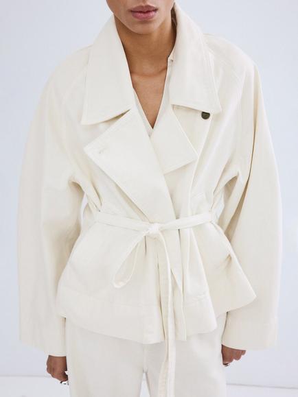 Mango Oversized Lapel Belted Cotton Trench Coat, Off White, Off White