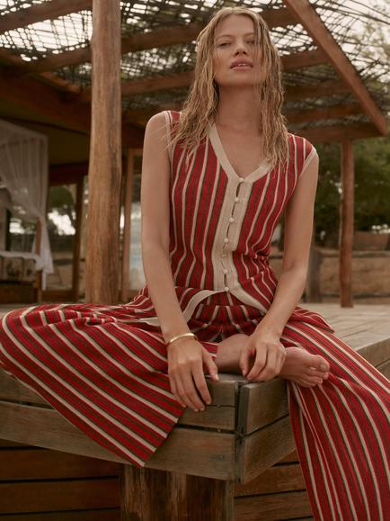 Mint Velvet Striped Knit Top, Red/Multi, Red/Multi
