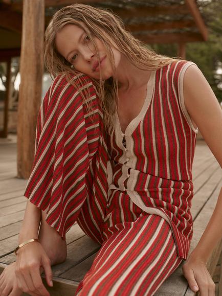 Mint Velvet Striped Knit Top, Red/Multi - view 2, Red/Multi