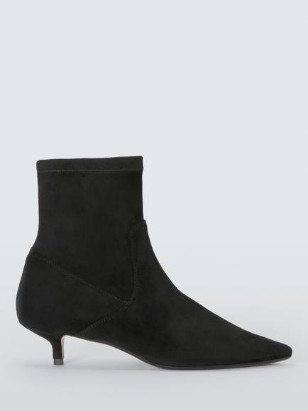 John Lewis Olivietta Microfibre Stretch Kitten Heel Ankle Boots, Black, Black