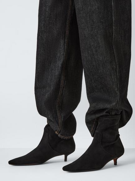 John Lewis Olivietta Microfibre Stretch Kitten Heel Ankle Boots, Black - view 2, Black