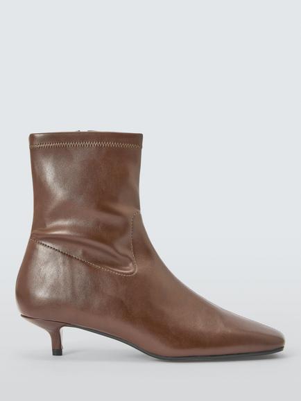 John Lewis Odette Kitten Heel Chisel Toe Ankle Boots, Chocolate, Chocolate