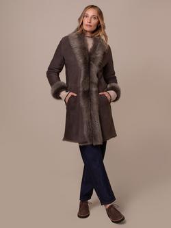 Celtic & Co. Toscana Trim 3/4 Length Sheepskin Coat, Dark Nutmeg - view 2, Dark Nutmeg