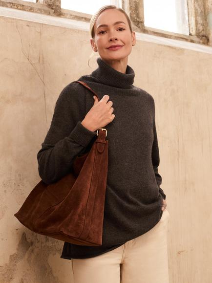 Celtic & Co. Geelong Wool Supersoft Slouch Roll Neck Jumper, Tanners Brown, Tanners Brown