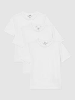 Reiss Kids' Bless Cotton T-Shirt, Pack of 3, White, White