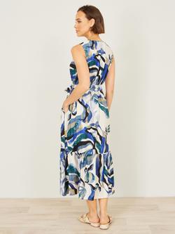 Yumi Tie Neck Swirl Print Midi Dress - view 2, Blue/Multi