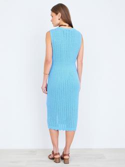 Yumi Crochet Knit Shirt Midi Dress, Blue - view 2, Blue