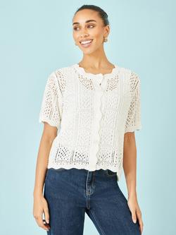 Yumi Crochet Short Sleeve Cardigan, White, White