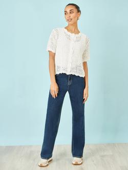 Yumi Crochet Short Sleeve Cardigan, White - view 2, White