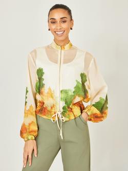 Yumi Floral Sheer Bomber Jacket, Beige, Beige