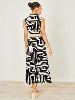 Yumi Geometric Tiered Midi Dress, Black - view 2, Black