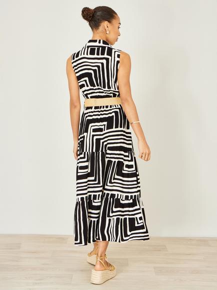 Yumi Geometric Tiered Midi Dress - view 2, Black