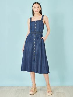 Yumi Square Neck Denim Midi Dress, Blue, Blue
