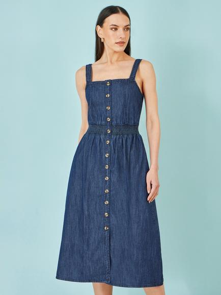Yumi Square Neck Denim Midi Dress, Blue, Blue
