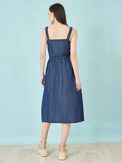 Yumi Square Neck Denim Midi Dress, Blue - view 2, Blue