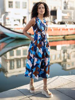 Yumi Abstract Floral Midi Dress, Blue/Multi, Blue/Multi