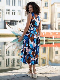 Yumi Abstract Floral Midi Dress, Blue/Multi - view 2, Blue/Multi