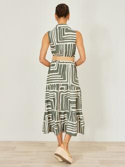 Yumi Geometric Tiered Midi Dress, Green/Ivory - view 2, Green/Ivory