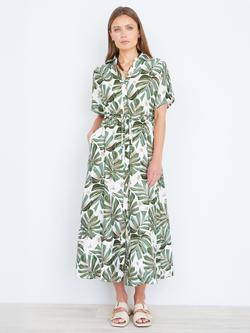 Yumi Leaf Print Shirt Midi Dress, Green/Multi, Green/Multi