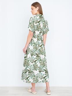 Yumi Leaf Print Shirt Midi Dress, Green/Multi - view 2, Green/Multi