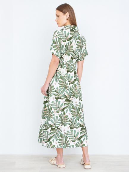 Yumi Leaf Print Shirt Midi Dress, Green/Multi - view 2, Green/Multi