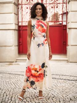 Yumi High Neck Graphic Floral Maxi Dress, Ivory/Multi, Ivory/Multi