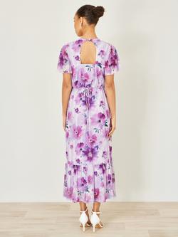 Yumi Floral Asymmetric Tiered Maxi Dress, Lavender - view 2, Lavender
