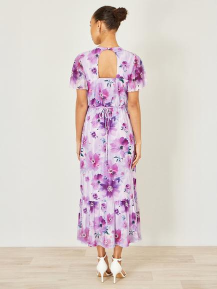 Yumi Floral Asymmetric Tiered Maxi Dress, Lavender - view 2, Lavender