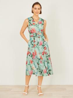 Yumi Floral Mesh Midi Dress, Mint/Multi, Mint/Multi