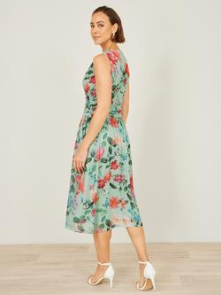 Yumi Floral Mesh Midi Dress, Mint/Multi - view 2, Mint/Multi
