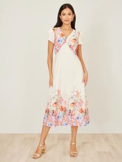 Yumi Floral Border Midi Dress, Ivory/Multi, Ivory/Multi