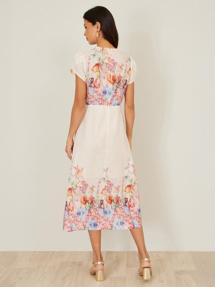 Yumi Floral Border Midi Dress, Ivory/Multi - view 2, Ivory/Multi
