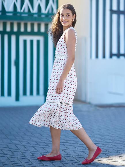 Yumi Cherry Print Sleeveless Midi Dress, White/Multi - view 2, White/Multi