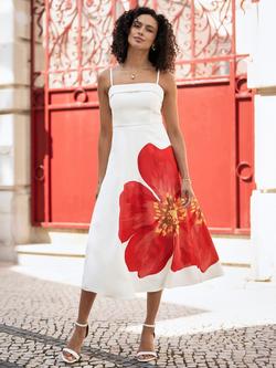 Yumi Oversized Poppy Midi Dress, White/Multi, White/Multi