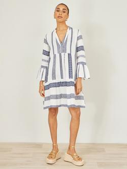 Yumi Stripe Tunic Mini Dress, White/Navy, White/Navy