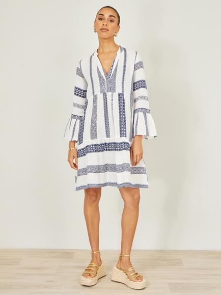 Yumi Stripe Tunic Mini Dress, White/Navy, White/Navy