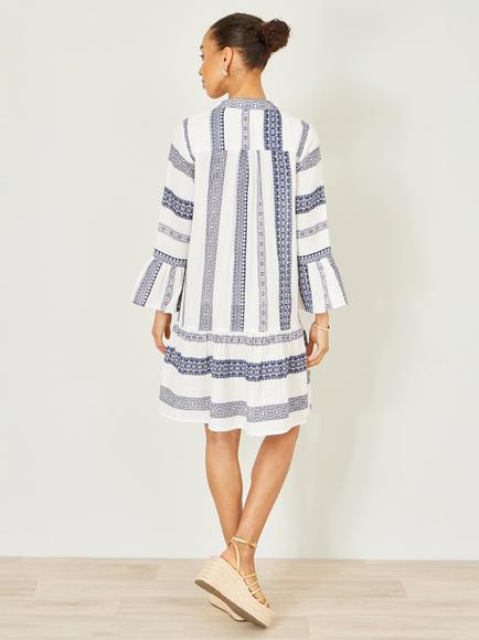 Yumi Stripe Tunic Mini Dress, White/Navy - view 2, White/Navy