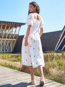 Yumi Embroidered Sunflowers Midi Dress, White - view 2, White