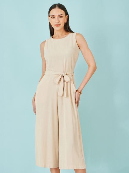 Yumi Tie Waist Culotte Jumpsuit, Natural Beige, Natural Beige