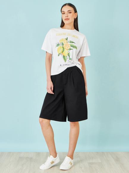 Yumi Knee Length Bermuda Shorts, Black, Black
