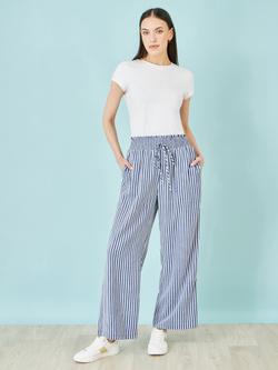 Yumi Stripe Wide Leg Trousers, Blue/White