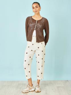 Yumi Spot Print Cotton Canvas Chinos, Ivory/Brown, Ivory/Brown