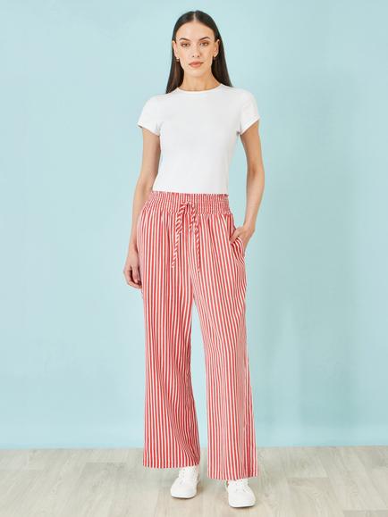 Yumi Stripe Wide Leg Trousers, Red/White
