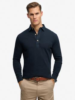 Superdry Cotton Relaxed Fit Classic Preppy Long-Sleeved Top, Deep Navy, Deep Navy