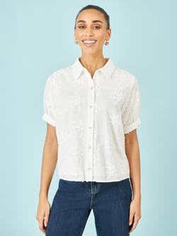 Yumi Embroidered Floral Shirt, White, White