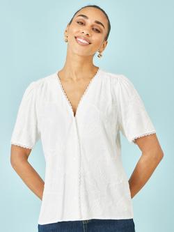 Yumi Paisley Embroidered Shirt, White, White