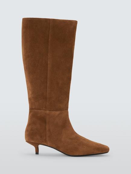 John Lewis Stella Suede Chisel Toe Knee High Boots, Tan, Brown